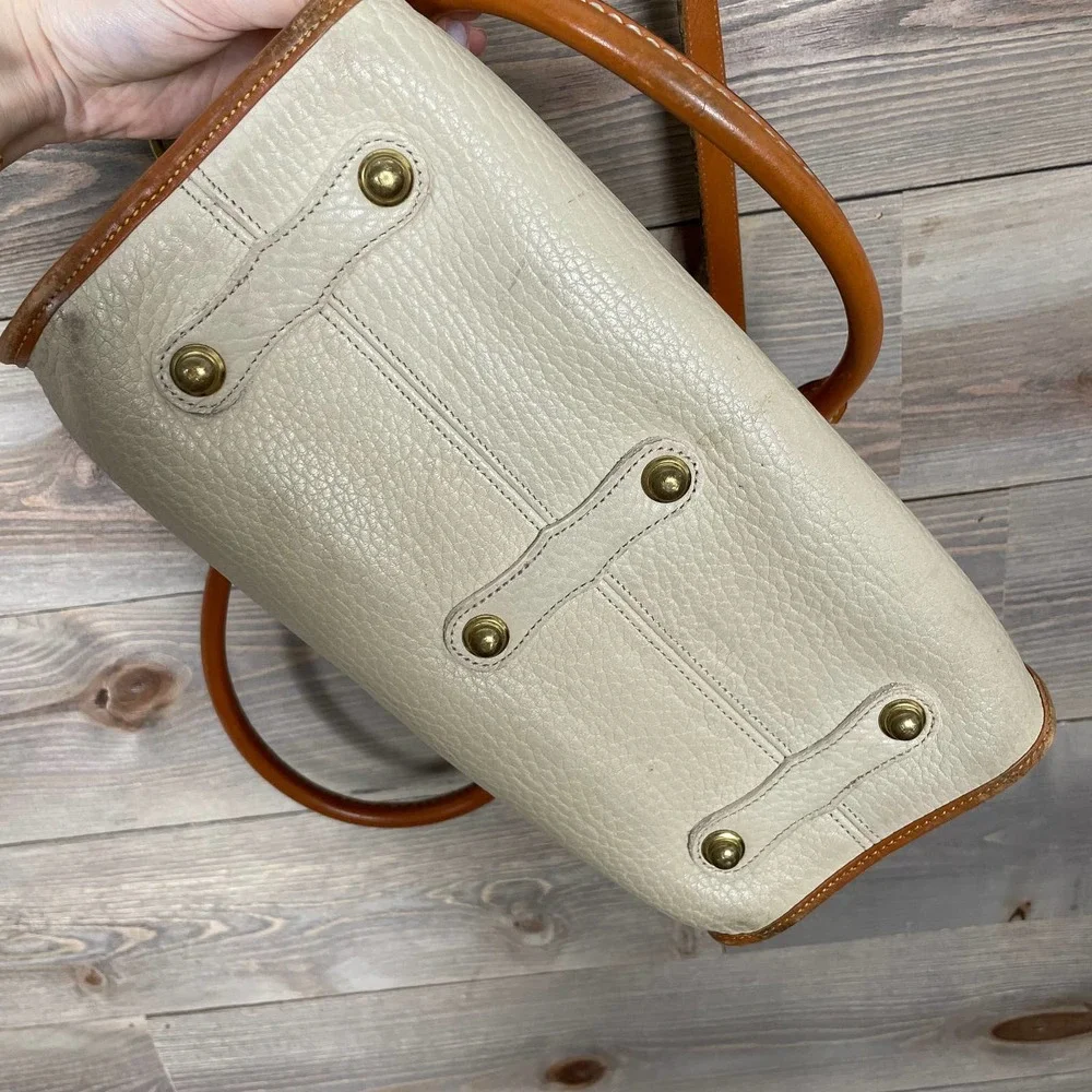 Dooney & Bourke Cream and Brown Pebbled Leather Satchel